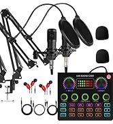 Podcast Equipment Bundle for 2, V8mx Audio Interface with Voice Changer Condenser Microphones for...