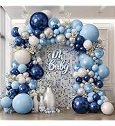 Blue White Silver Balloons Arch Kit, Navy Dark Pearl Blue Metallic Light Blue Balloon Garland wit...