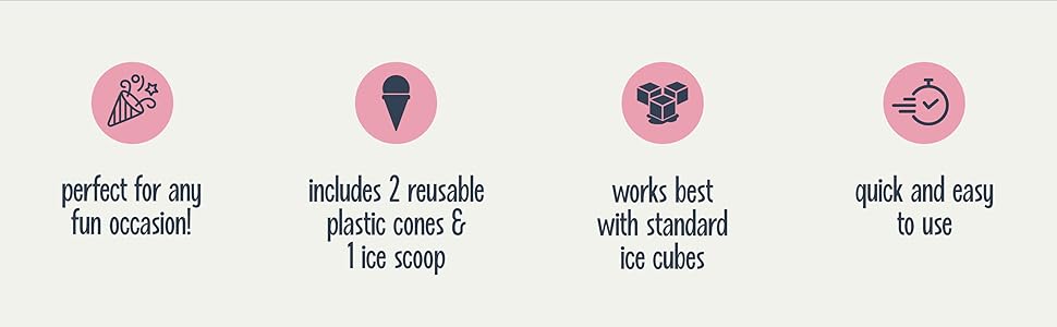 perfect for any occasion, includes 2 reusable cones and 1 scoop, quick and easy to use