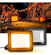 L LOHAS LED Orange Halloween Flood Light Outdoor, ???????? ????/?????? 50W Plug in Flood Lights, ...