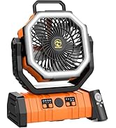 20000mAh Rechargeable Portable Camping Fan, USB Battery Operated Powered Shaking Head Fan with LE...