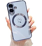 ZTOFERA Magnetic Case for iPhone 16 Case 6.1" [Compatible with MagSafe] Cute Plating Love Hearts ...