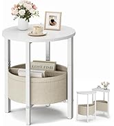 VAGUSICC Small Round Side Table End Table with Storage Basket, Tall Accent Coffee Table Round Nig...