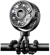 Bearwind Mini Portable Stroller Fan for Travel,360° Rotation,4-Speed LED Night Light Clip on Fans...