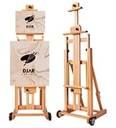 DJAR Large H-Frame Easel, Versatile Adjustable Beech Wood Studio Easel for Painting, Movable and ...