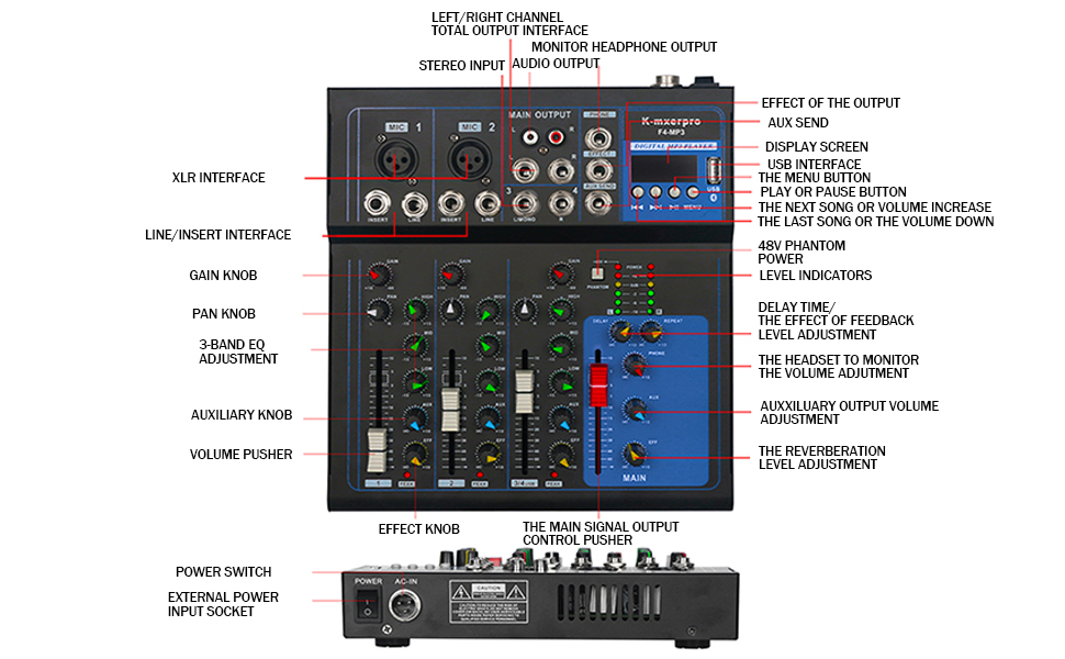 4 Channel Professional Audio Mixer 