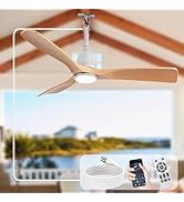 Depuley Wood Ceiling Fans with Light: 42 Inch Plug in Ceiling Fans with Remote/APP Control - 6 Sp...