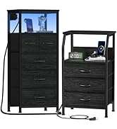 Furnulem Dresser and Nightstand Sets, Vertical Dresser with Charging Station and LED Lights + Nig...