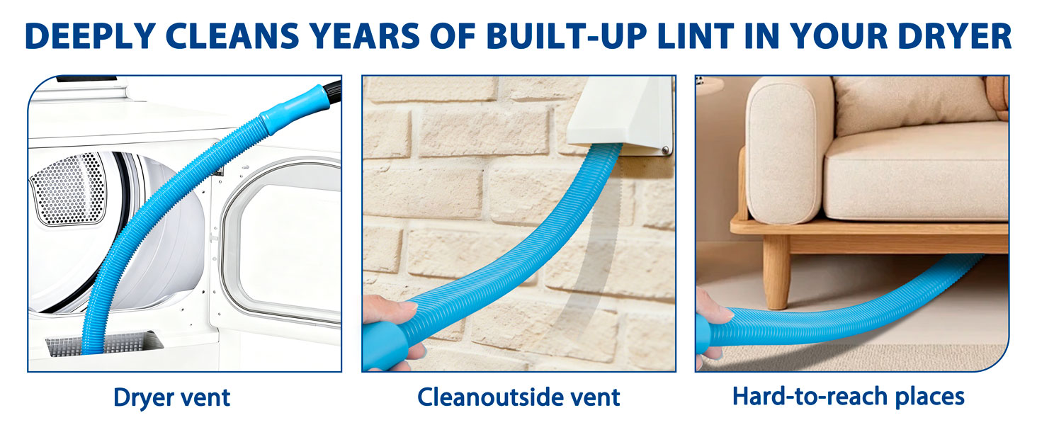 Dryer Vent Cleaner Kit with Flexible Vacuum Hose Attachment