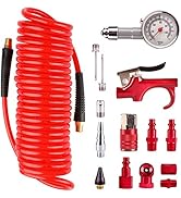 Hromee 16 Pieces Air Compressor Accessory Kit with 1/4 Inch Recoil Poly Air Hose, Blow Gun and Fi...