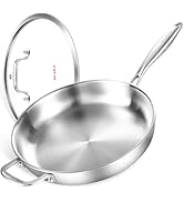 DELARLO 5-Ply Stainless Steel Pan 14-Inch, Large Frying Pan with Lid, Heavy Duty, Compatible with...