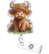 Highland Cow Badge Reel, Cute Cow Badge Clip, Funny Badge Reels Retractable for Nurses, Retractab...