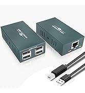 USB Extender Over Ethernet RJ45 LAN Extension, with 4 USB 2.0 Ports, Transmit 50m/165ft Over Ethe...