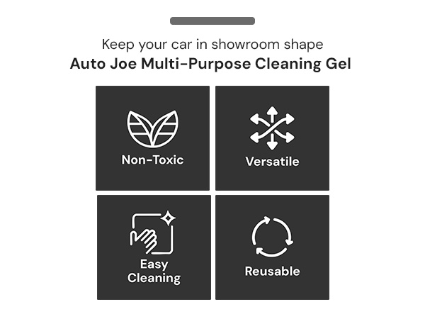 Icons of cleaning gel features. Text reads: Non-Toxic. Versatile. Easy Cleaning. Reusable.