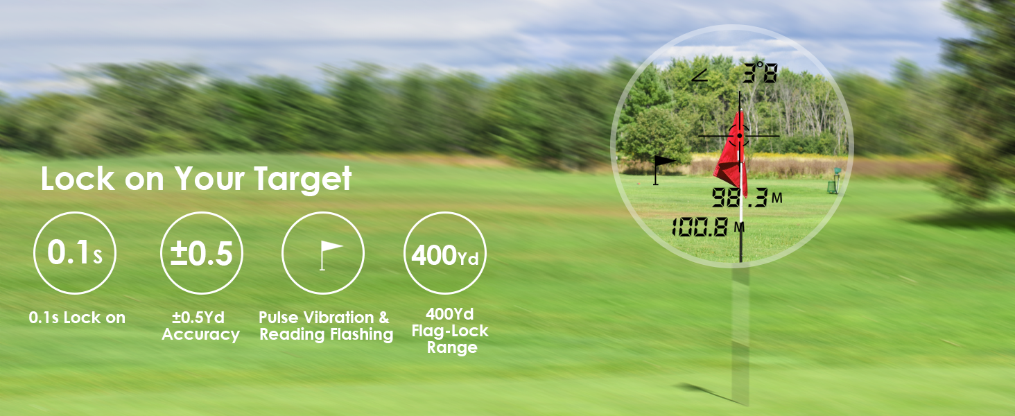 0.1s Lock on ±0.5Yd Accuracy Pulse Vibration &amp;amp;amp; Reading Flashing 400Yd Flag-Lock Range