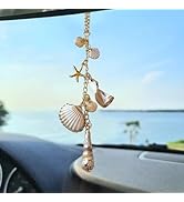 Sea Shells Car Decor,Cute Coastal Hanging Charm for Rear View Mirror, Boho Beach Themed Car Penda...