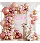 Rose Gold Pink Balloon Garland Kit, Pastel Pink Gold Metallic Nude White Balloons Rose Gold Confe...