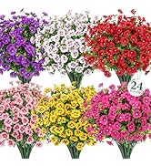 Ouddy Decor 24 Bundles Artificial Flowers for Outdoors, Fake Silk Flowers UV Resistant Faux Plast...