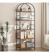 Shintenchi Bookshelf, Arched Bookshelf 5 Tier Bookcase, Tall Shelf for CDs/Books, Home Office She...