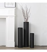 Dnnnii Tall Floor Vases Set of 3 - Black Metal Cylinder Vases for Living Room Corner, Modern Hone...