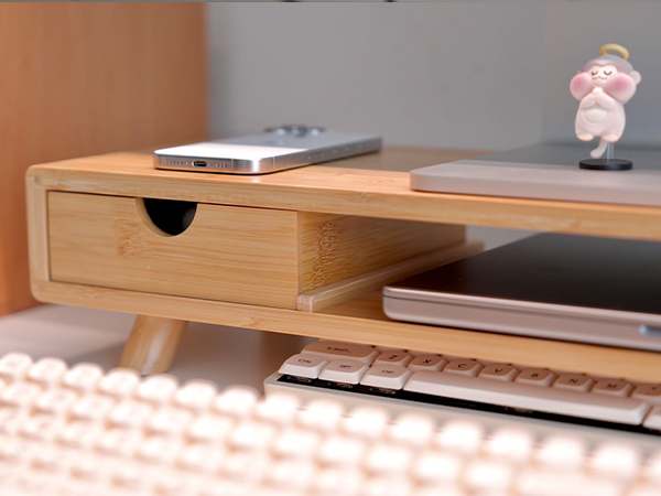 ROCDEER Bamboo Monitor Stand Riser with Drawer