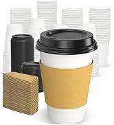 Dealusy 100 Pack 12 oz Disposable Coffee Cups with Lids and Sleeves, Sturdy Thick Paper &amp; Leak-fr...