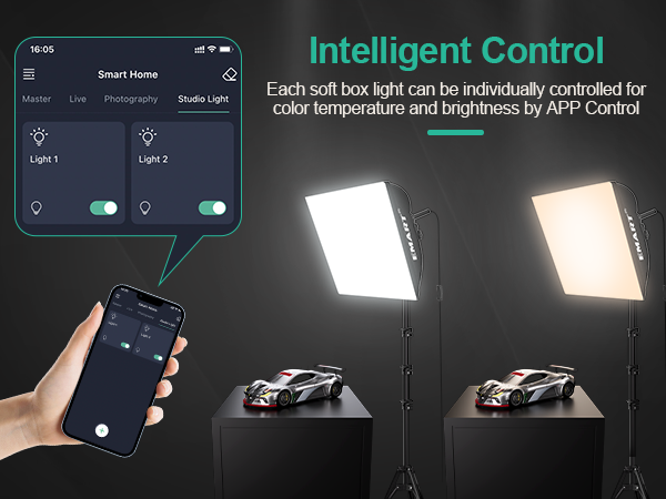 Softbox Photography Light Kit Pull Soft Box with Remote/APP Intelligent Control phone
