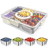 Snackle Box Container, Divided Serving Tray with Lid and Handle, Portable Stainless Steels Snack ...