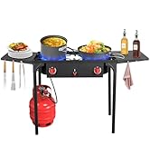 Llamaviva 2 Burner Gas Stove, Propane Outdoor Stove with Side Shelves, Auto Ignition Button, Remo...
