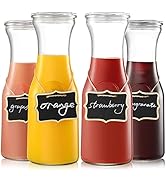 NETANY Set of 4 Glass Carafe with Lid, 1 Liter Beverage Serveware Carafe, Clear Glass Pitcher for...