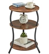 YEAKOO Round Side Table, 3-Tier Waist End Table with Storage Shelf, Side Tables Living Room,15.75...
