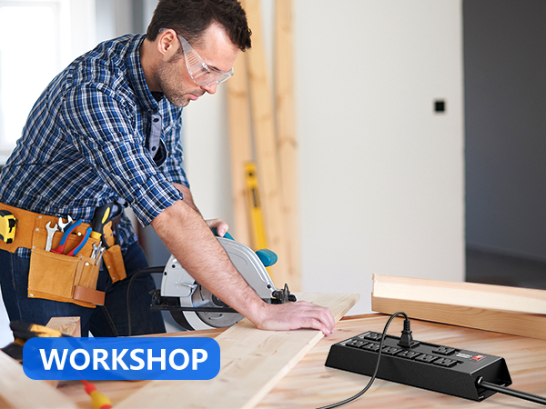 Heavy-duty power strip suitable for worshop