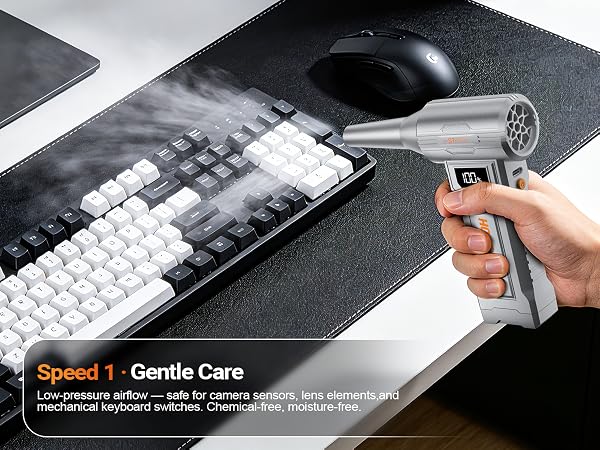 Hopetool S7 Pro Speed 1 Gentle Care mode cleaning a mechanical keyboard