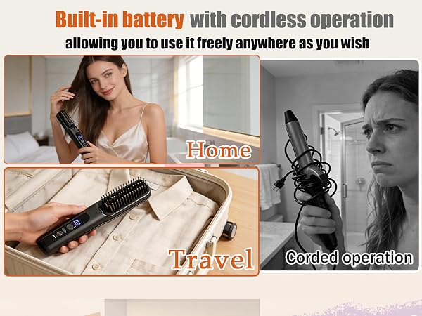 Cordless Hair Straightener Brush - Curler 2 in 1 Hair Styling Tools