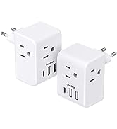 2 Pack European Travel Plug Adapter, International Power Plug Adapter with 3 Outlets 3 USB Chargi...