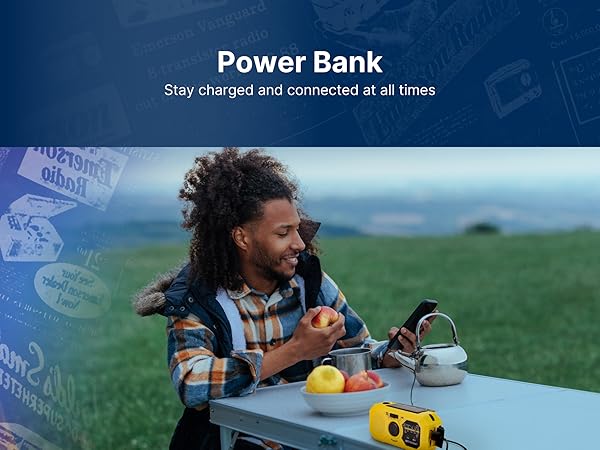 Emerson ER-7050 Emergency NOAA Weather Radio AM FM Tuner and antenna has battery power bank charger