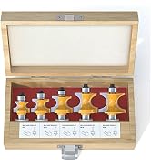 Fivepears 5Pcs Bullnose Router Bit Set 1/2 Shank, Bearing Half Round Router Bits for Woodworking,...