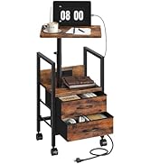 Height Adjustable Side Table with Swivel Tabletop, End Table with Charging Station, Bedside Table...