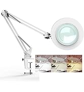 Magnifying Lamp with Clamp, 5X Magnifier Lamp Stepless Dimming, 3 Color Modes, 4.1" Diameter Glas...
