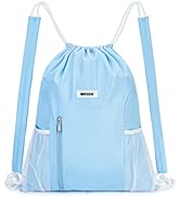 WANDF Drawstring Backpack with Shoulder Pad Sports Gym Backpack with Mesh Pocket String Bag for W...