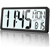 XREXS Large Digital Wall Clock Battery Operated with Backlight, 15" LED Large Display Timer with ...