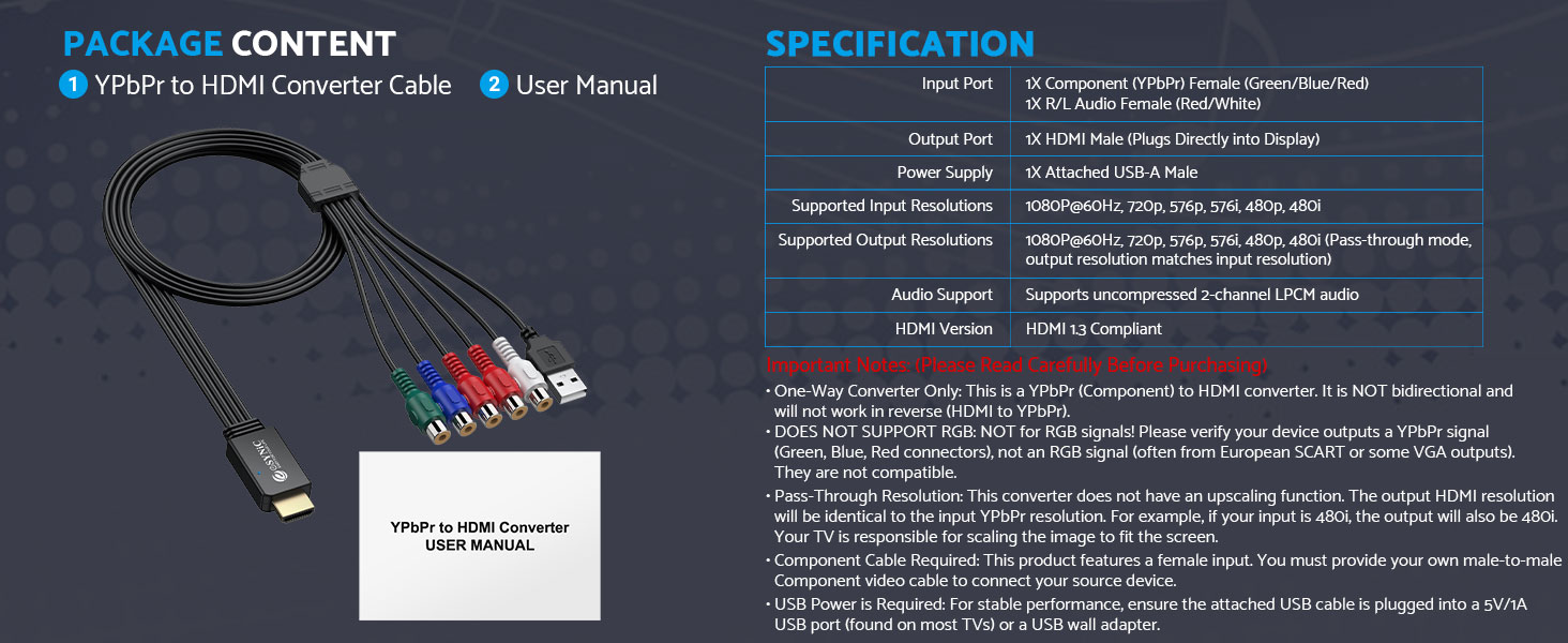 ypbpr to hdmi cable converter