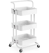 Pipishell 3 Tier Rolling Cart - Metal Utility Cart with Lockable Wheels and Handle, Rolling Stora...
