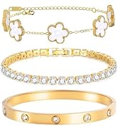 Ntutrxk Gold Bracelets for Women-4Pcs/3Pcs,18K Gold Plated Bangle Tennis Bracelets Stack Set for ...
