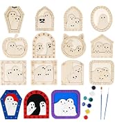 DIYASY 12 Set Wood Ghost DIY Frames Craft, Cute Unfinished Wooden Ghost | Wood Painting Art Craft...