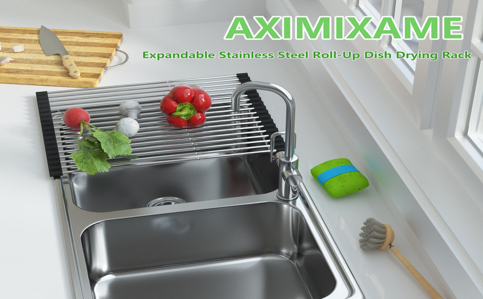 Expandable Stainless Steel Roll-Up Dish Drying Rack