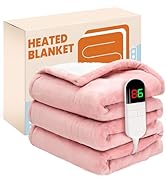 PTQ Electric Heated Blanket,Flannel &amp; Sherpa Heated Throw Blanket 50"x60",Fast Heating Soft Fleec...