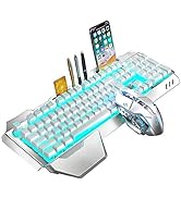 Wireless Keyboard and Mouse,Blue LED Backlit Rechargeable Keyboard Mouse with 3800mAh Battery Met...