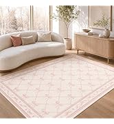 GENIMO 5X7 Pink Rug for Girls Bedroom, Machine Washable Nursery Light Pink Pastel Area Rug, Bow P...