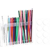 Acrylic Straw Holder for Cabinet Door - Reusable Straw Dispenser &amp; Organizer for Kitchen, Bathroo...